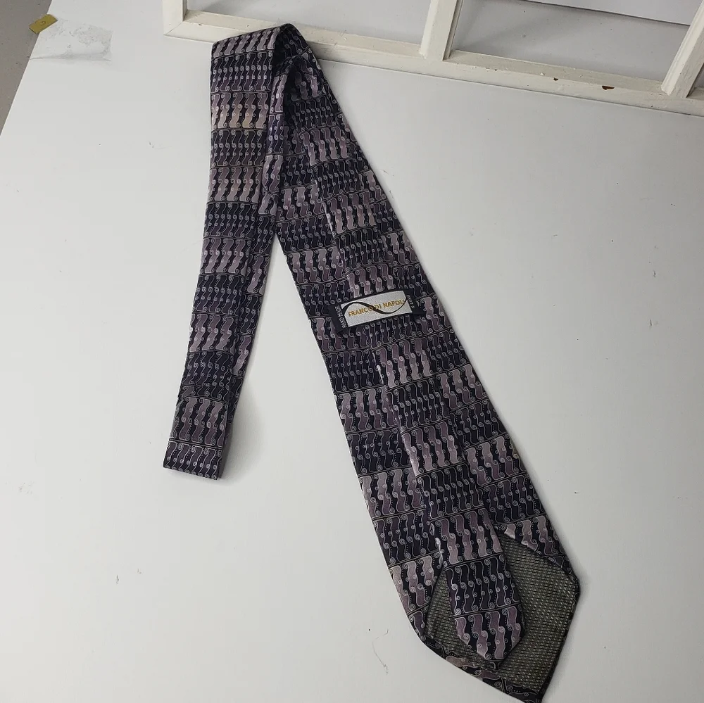 Franco di Napoli Scroll Pattern Hand Made Silk Extra Long Silk Tie